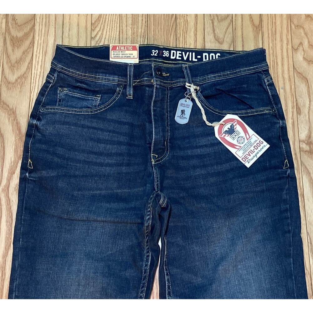 DEVIL-DOG Jeans Mens Athletic Fit Stretch Jeans 32x36 Burke Dark Wash DD5001 New